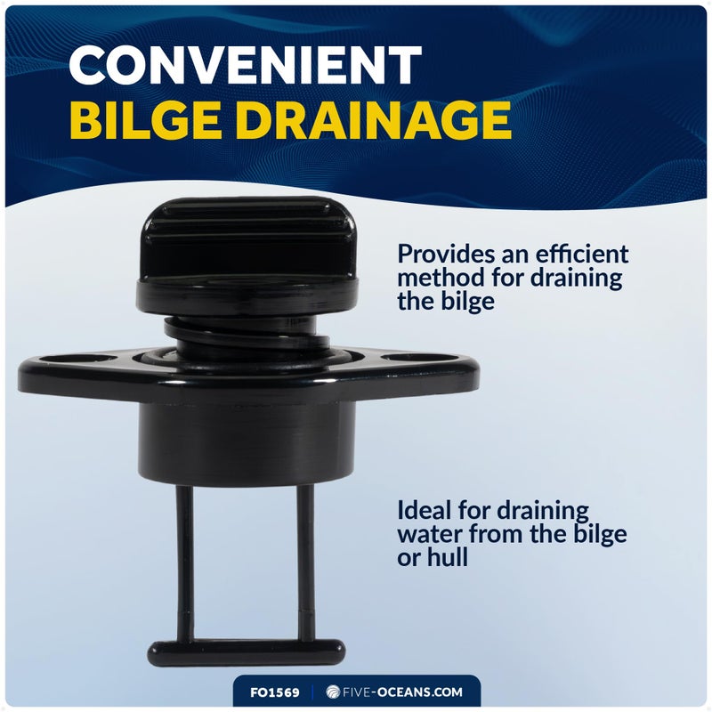 Five Oceans Kayak Drain Plug - Boat Plug - Boat Drain Plug - Captive Garboard Drain Plug, for 1-Inch Transom Hole, Oval Shape, Thread with Rubber Washer Gaskets, Black Nylon - FO1569 - Image 5